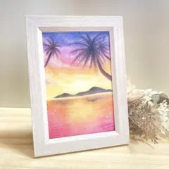原画 パステルアート 海 夕焼け 風景画 絵画 インテリア 手描き ハンドメイド