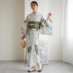 【新品】utatane 浴衣 兵児帯 2点セット ラムネ色の扇面と儚い花のサムネイル