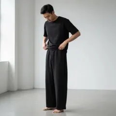 B825 UNIQLO:C スウェットワイドパンツ ブラック L 丈長め