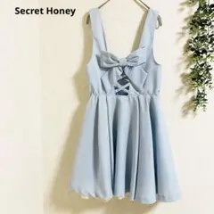 シークレットハニー ワンピース　サロペット　M 水色　バックリボン　フリル　上品のサムネイル