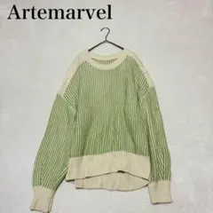 【アルテマーヴェル】ストライプ長袖ニット(M)クルーネック カジュアル シンプル