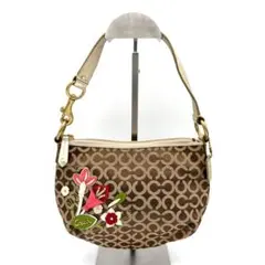美品】COACH コーチ オプシグネチャー フラワーアップリケショルダー 