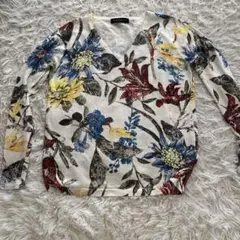 エトロ シルクカシミヤ 薄手ニット イタリア製 ペイズリー 花鳥柄 M