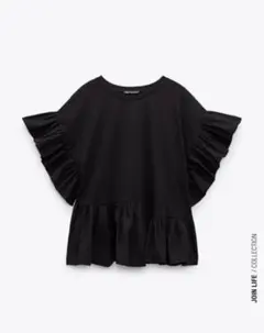 ZARAフリルTシャツ Sサイズ　ペプラムトップス 黒
