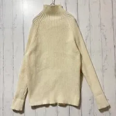 アイボリー リブ編み ハイネックセーター