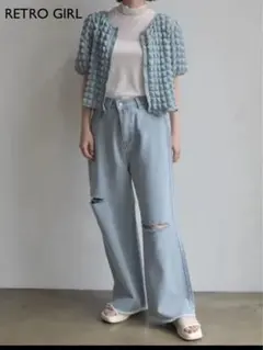レトロガール　ダメージデニムパンツ　デニム
