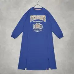 【パーソンズ】カレッジロゴ ロング丈 Tシャツワンピース ブルー S スリット