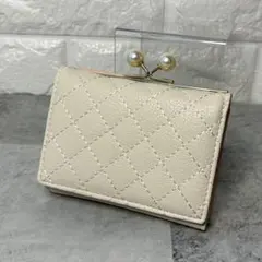 新品✨折りたたみ財布 3つ折り 白 パステル バイカラー がま口