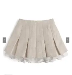 GRL インパン裏地付きフリルツイードプリーツミニスカートSアイボリー