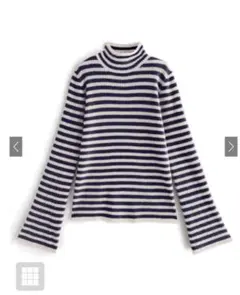 GRLグレイルボーダー柄フレアスリーブリブニットトップス[K9086b]ネイビー