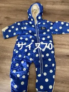 カバーオール　ジャンプスーツ　ナイロン　フリース　フード付き　ドット　サイズ70