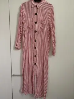 ZARA WOMAN 赤と白のストライプ シャツワンピース M