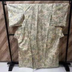 Dg 夏物 美品 風景に花々模様 薄梅鼠色 縦絽 薄物 小紋 着物 K2 Dg 夏物 美品 風景に花々模様 薄梅鼠色 縦絽 薄物 小紋 着物 K2 - メルカリ