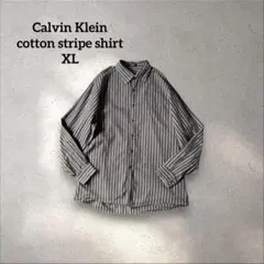 Calvin Klein CK ストライプシャツ オーバーサイズ グレー 古着のサムネイル