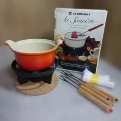 美品 ルクルーゼ チェリーレッド フォンデュ鍋 セット フォーク6本付