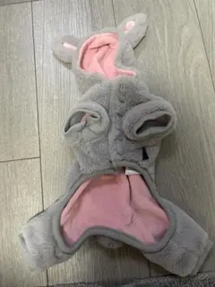 耳付きモコモコ犬服 グレーとピンク　うさぎ　サイズ1のサムネイル