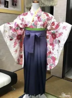 293-卒業袴❤︎着物&袴2点セット 格子に大菊 襦袢と帯の追加可能 