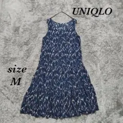 ユニクロ (M) 美品 ロングワンピース ノースリーブク ルーネック フレア