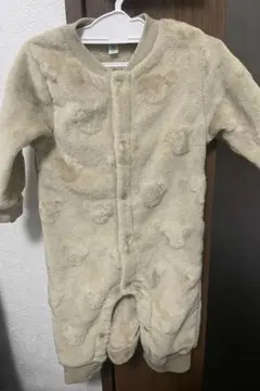 【美品】カービングフリースアニマル長袖カバーオール　ライトブラウン くま