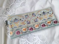 大人可愛い インド刺繍×ヌビ フラットポーチ ハンドメイド（A757