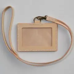 luna様専用カードホルダー（本革）ストラップ、裏面ポケット、透明シート付