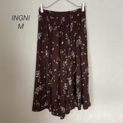 イングINGNI ブラウン　花柄イレヘムスカート　Mのサムネイル