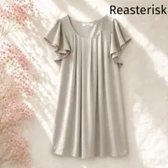 【リアスタリスク】美品✨フレア袖 タックワンピース 膝丈 ベージュ フォーマルのサムネイル