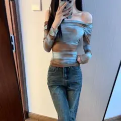 春夏ファッション✿花柄メッシュワンショルトップス✨セクシーでお出かけにも最適♡