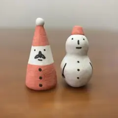 なすなすさま専用★サンタクロースと雪だるまの置物★いっこうまりこ★陶小物