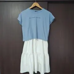 Lovetoxic青半袖トップスと白キャミワンピのセット