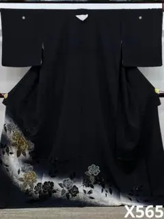 jewel 銀通し 訪問着 仮絵羽 未仕立て品 正絹 八掛付き 黒地 K656 
