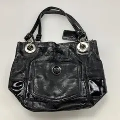 コーチ　ショルダーバッグ　2way　黒エナメル　オプアート　ハンドトート