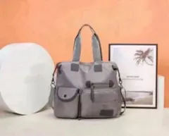 ナイロン2WAYバッグ 大容量 グレー 秋冬 通勤通学　171