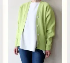 passione ニットカーディガン vネック　ドルマン　ライムグリーン