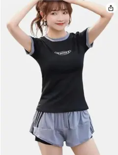 ML水着 2点セット 黒 ラッシュガード タンキニ 韓国 2025