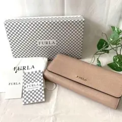 FURLA フルラ バビロン 長財布 フラップ ピンクベージュ ワンポイント