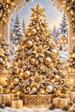 ゴールド クリスマスツリー アートポスター