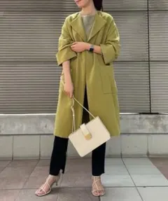 【新品】Mila Owen ラペルカラーボックス袖コート ノーカラー オリーブ