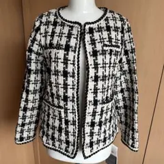 ノーカラーチェックジャケット ホワイト/ブラック