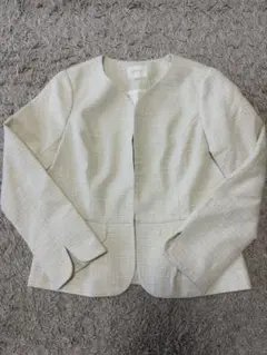 grove ノーカラーラメツイードジャケット　ホワイト　M 入学式　セレモニー