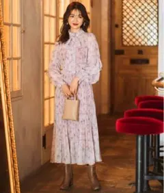 ウィルセレクション　WILLSELECTION ボウタイ花柄ロングワンピース