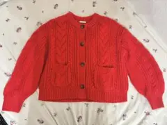 赤 ケーブルニット 長袖 カーディガン
