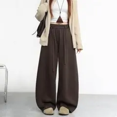 レディース ワイドパンツ 裏起毛 ゆったり ロング丈 スウェット ウエストゴム