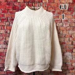 美品☆GU☆チャンキーニットハイネックセーター　長袖　秋冬　ホワイト　XL