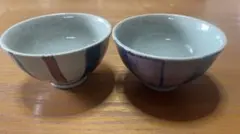 青赤紫黄ストライプ飯碗2個セット