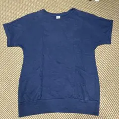 『美品』ユニクロ　五分袖カットソー　チュニック　ネイビー　フリーサイズ