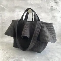 フレアフリル付きトートバッグ（L）　2way 　BK　ヌビバッグ　ハンドメイド