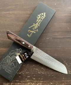 増谷刃物 訓平作 三徳包丁 VG10ステンレス 積層槌目（刻流）口金有 スコッチ