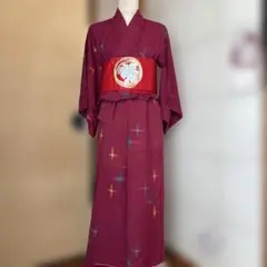 サービス品　アンティークな着物　裏紅絹　赤紫色　粋な雰囲気オシャレさん向け　格安