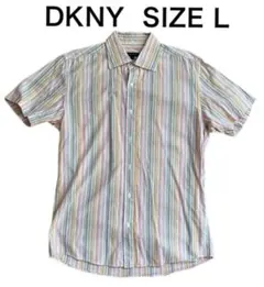 DKNY ダナキャランニューヨーク 半袖シャツ ボタンダウン ストライプ L